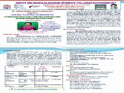 ONE DAY NATIONAL WORKSHOP ON A SYNERGISTIC INTELLIGENT COMPUTING APPROACH USING MACHINE LEARNING FUZZY LOGIC