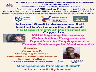 MOU SIGNING CEREMONY ORIENTATION PROGRAM ON EQUATIONS TO EMPLOYMENT-CAREER PATHWAYS IN MATHEMATICS