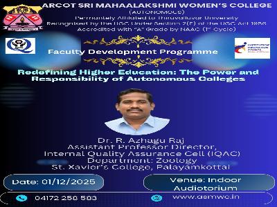 FDP on Empowering Faculty in Autonomous Colleges: Leadership, Well- Being, Research and Academic Excellence